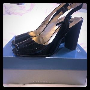 Vintage 9 West Black Patent Leather Sandals Size 8